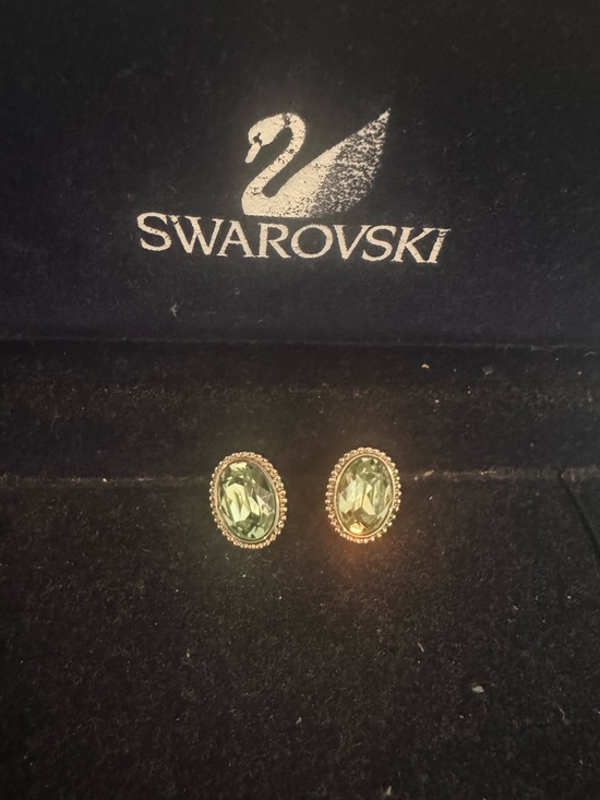 Swarovski Jewelry - Swarovski Light Green Oval Crystal Stud Earrings in Gold-tone